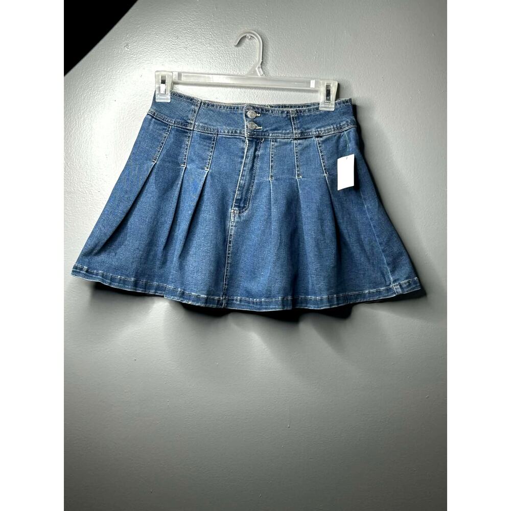 Refuge Pleated Denim Mini Skirt Y2K Schoolgirl Preppy Blue BratzInspired Barbie